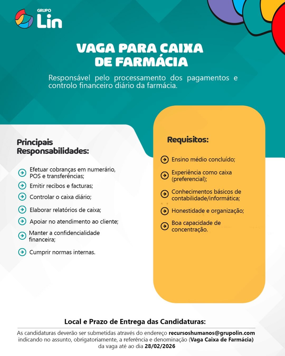 Vaga para Caixa