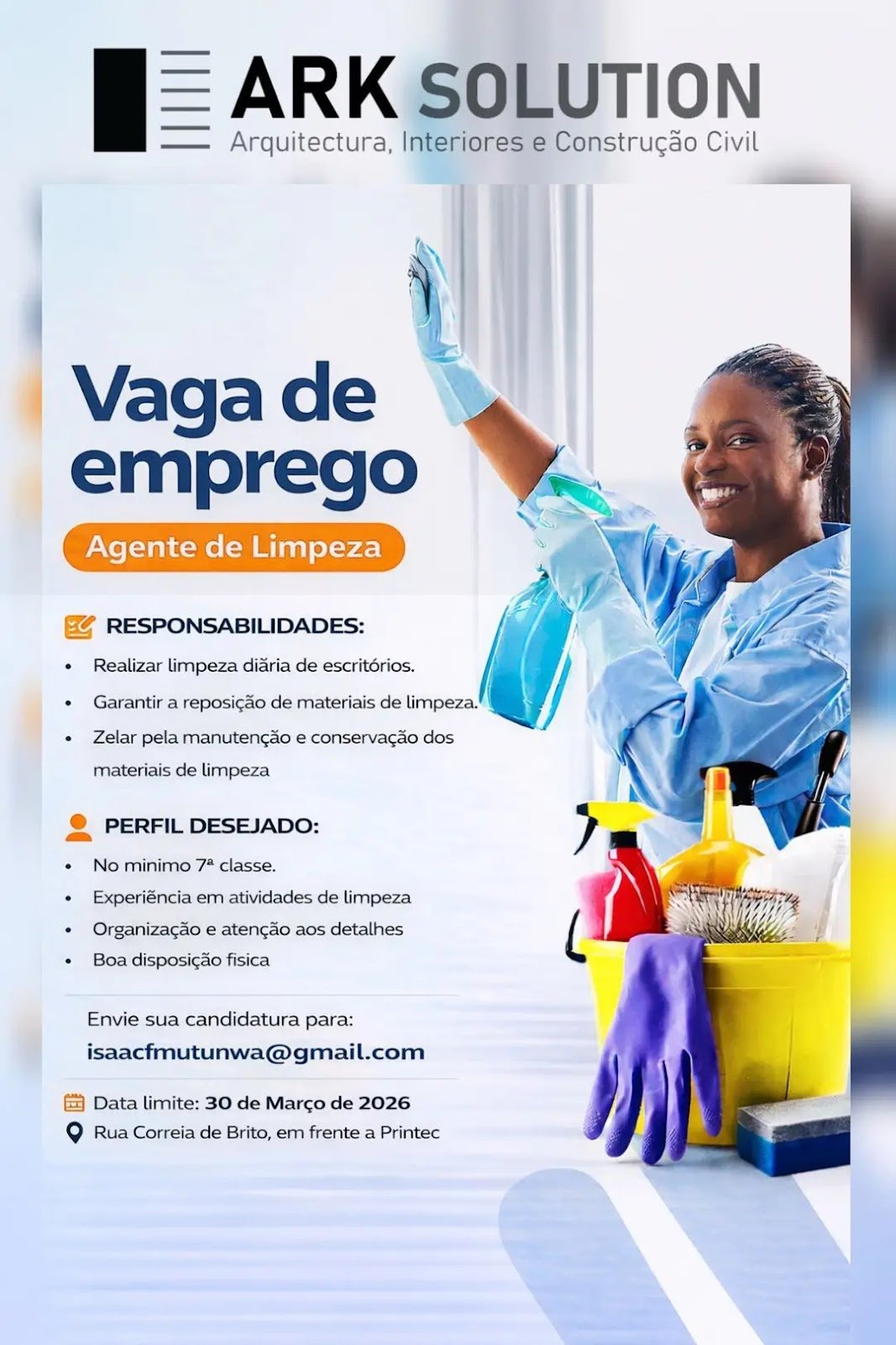 Vaga para Agente de Limpeza 