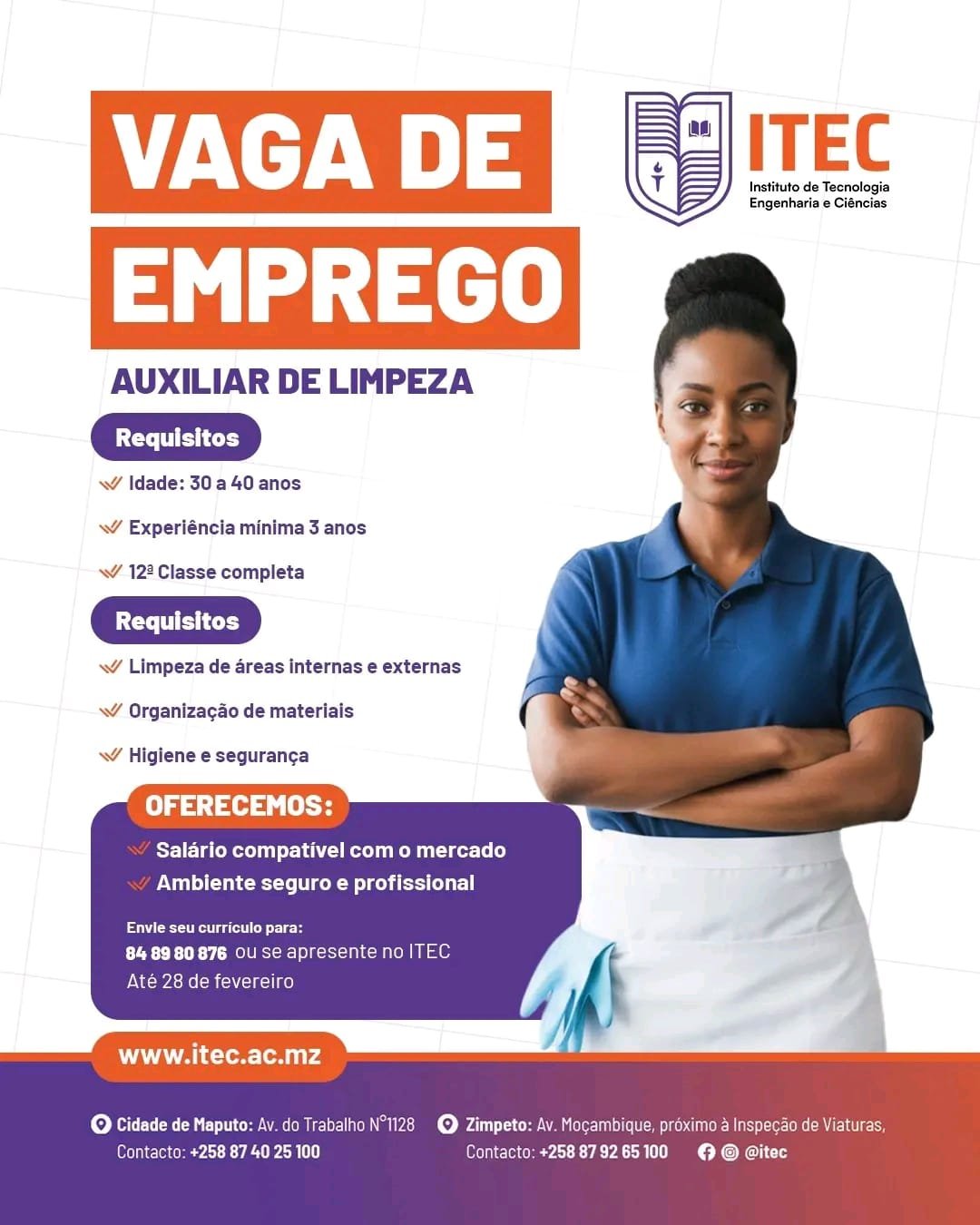 Vaga para Auxiliar de limpeza 