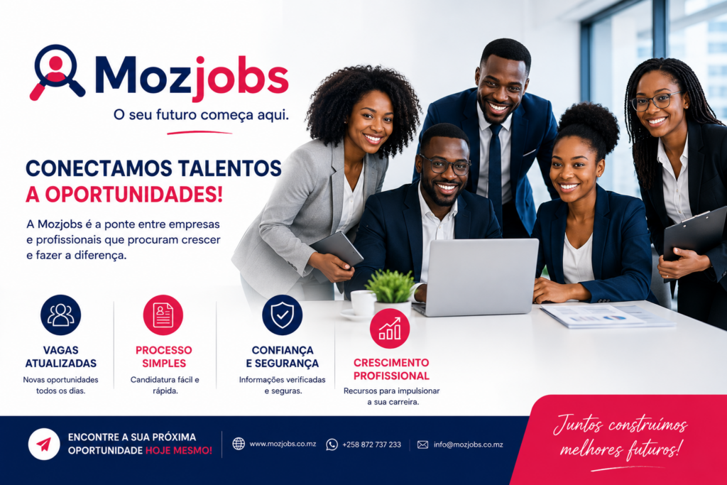 Banner principal da MOZJOBS com profissionais em ambiente de escritório